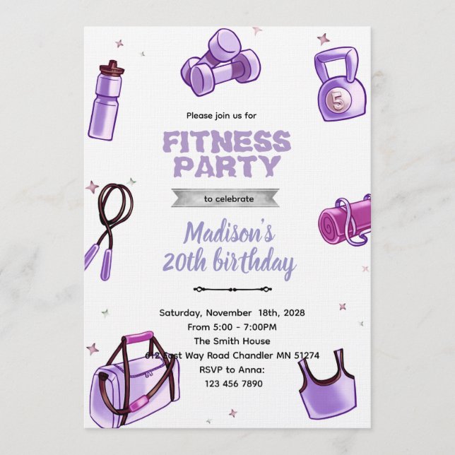 Fitness girl party invitation (Front)