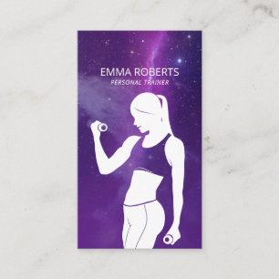 Fitness Girl Personal Trainer Purple Starry Business Card