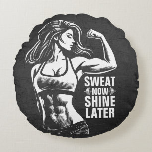 Fitness Gym Workout Bodybuilding Motivational Round Cushion