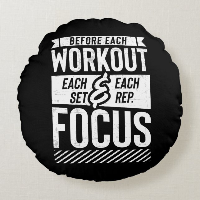 Fitness Gym Workout Motivational Saying Round Cushion (Front)