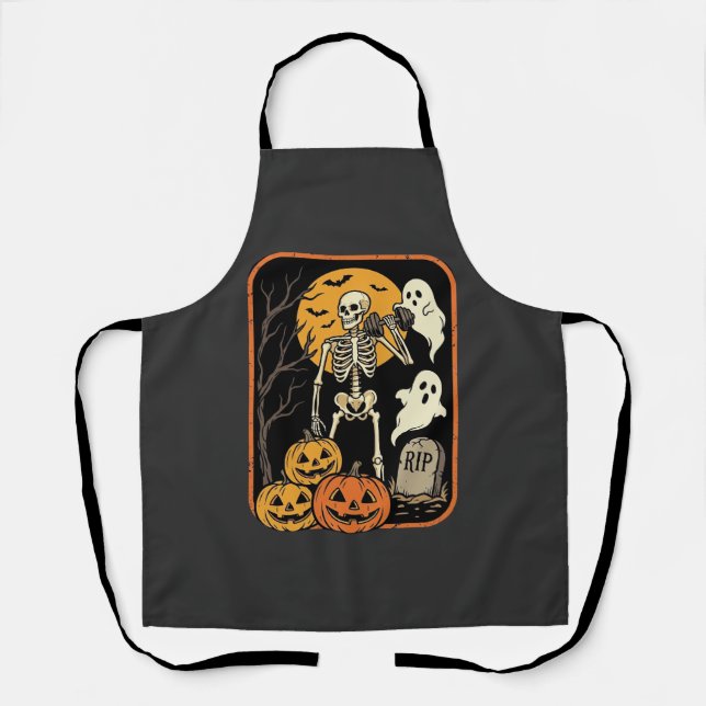 Fitness Halloween Skeleton Ghost Pumpkin Workout D Apron (Front)