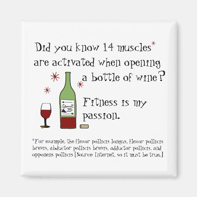 Fitness Is My Passion Funny Wine Quote Magnet (Front)
