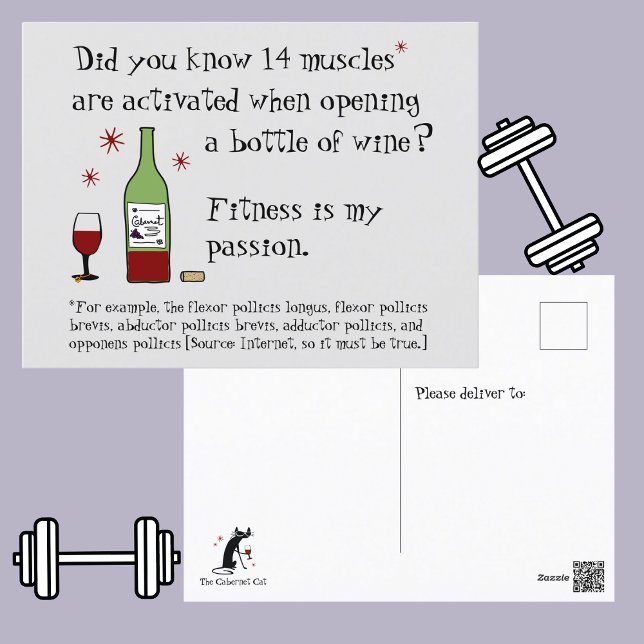 Fitness Is My Passion Funny Wine Quote Postcard (Creator Uploaded)