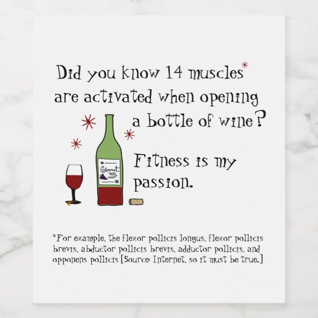 Fitness Is My Passion Funny Wine Quote Wine Label (Single Label)