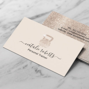 Fitness Ivory Kettlebell Logo Personal Trainer Business Card
