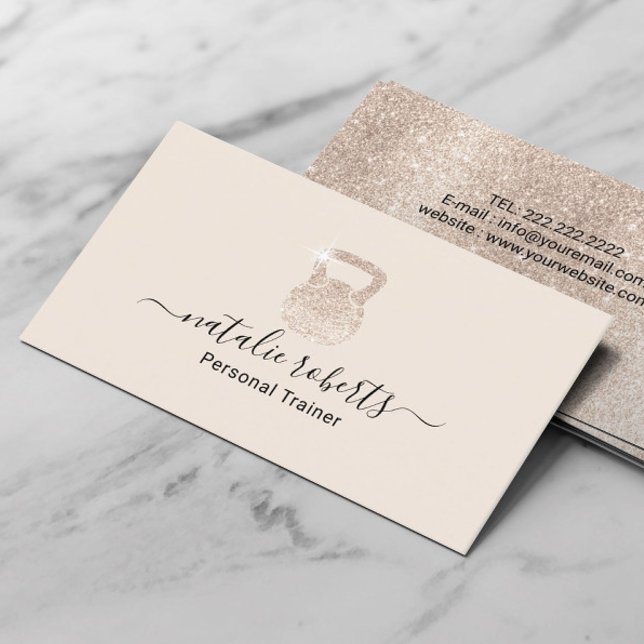 Fitness Ivory Kettlebell Logo Personal Trainer  Business Card (Creator Uploaded)