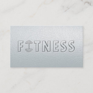 Fitness Modern Bold Text Dumbbell White Leather Business Card