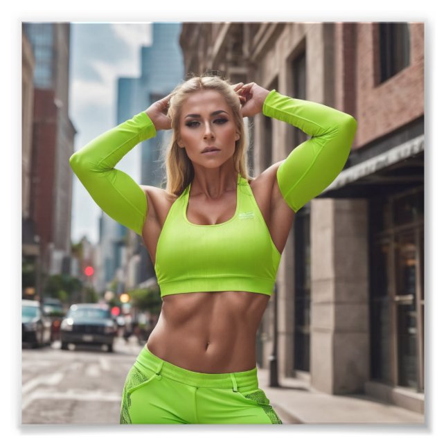 Fitness Neon Armwarmers Girl Posing in Street Photo Print (Front)