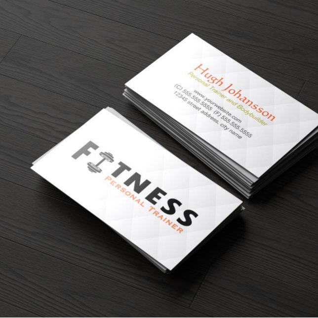 Fitness Personal Trainer Bold Text Dumbbell Logo Business Card (Creator Uploaded)