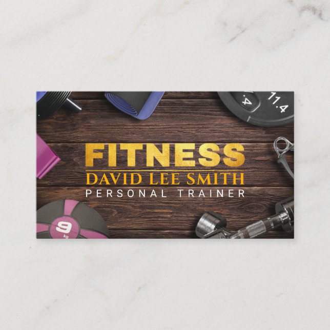 Fitness Personal Trainer Gold Typography Business  Business Card (Front)