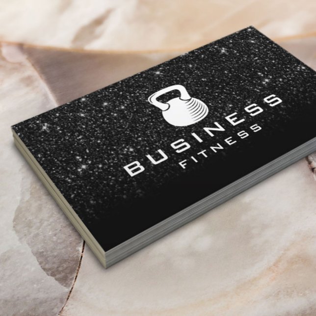 Fitness Personal Trainer Modern Black Glitter Business Card (Creator Uploaded)