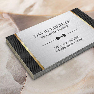 Fitness Personal Trainer Modern Silver & Metal Business Card