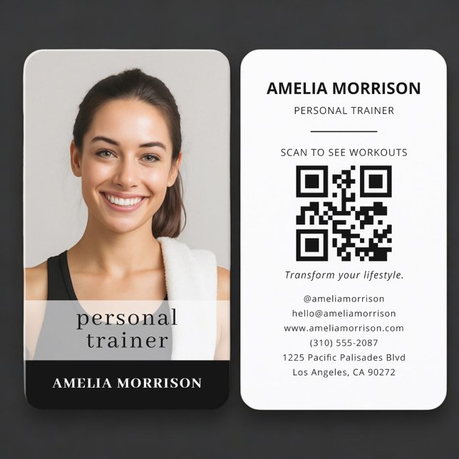 Fitness Personal Trainer Photo QR Code  Business Card (Creator Uploaded)