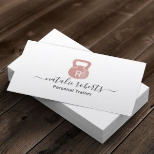 Fitness Personal Trainer Pink Kettlebell Logo Business Card