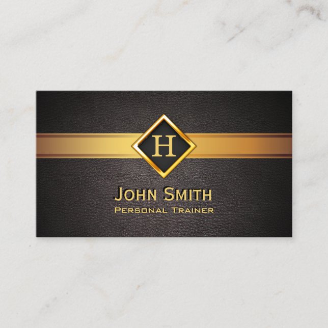 Fitness Personal Trainer Royal Monogram Gold Label Business Card (Front)