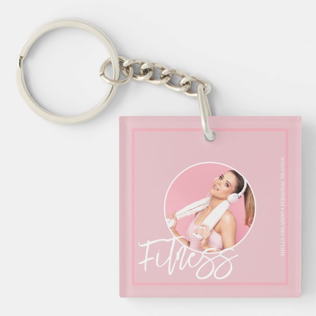 Fitness | Pink Themed QR Code Keychain (Front)