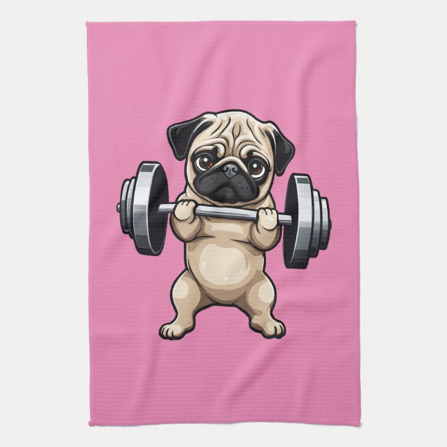Fitness Pug Tea Towel (Vertical)