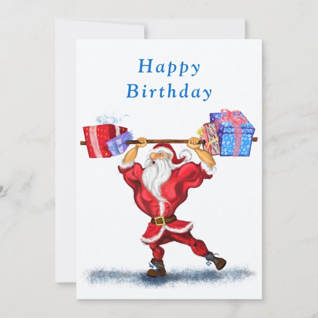 Fitness Santa Christmas Birthday Cards (Front)