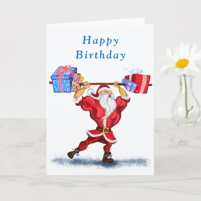 Fitness Santa Claus Christmas Birthday Card (Small Plant)