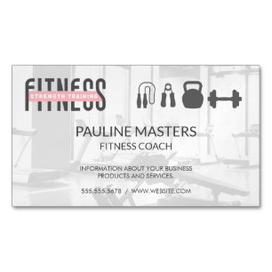 Fitness Strength Training   Gym Equipment Icons Magnetic Business Card