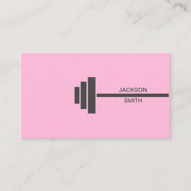 Fitness Trainer Coach Barbell Pink Business Card (Front)