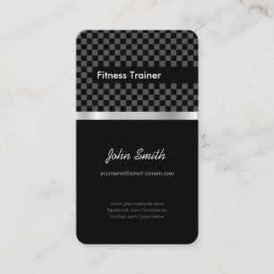 Fitness Trainer - Elegant Black Silver Squares Business Card
