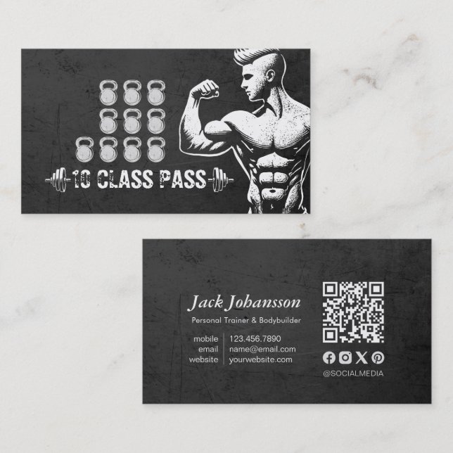 Fitness Trainer Gym Kettlebell Class Pass Loyalty Business Card (Front/Back)