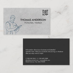 Fitness Trainer Holding Clipboard QR Code Business Card