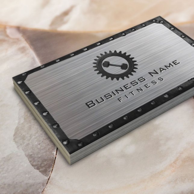 Fitness Trainer Industrial Metal Framed Faux Steel Business Card (Creator Uploaded)