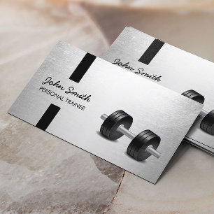 Fitness Trainer Modern Stripes Faux Silver Business Card
