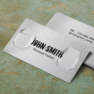 Fitness Trainer Simple Dumbbell Modern Silver Business Card