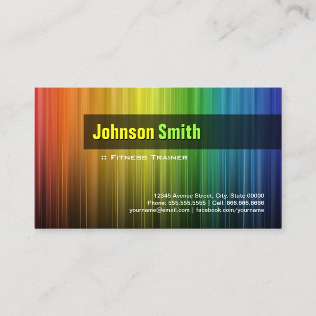 Fitness Trainer - Stylish Rainbow Colours Business Card (Front)