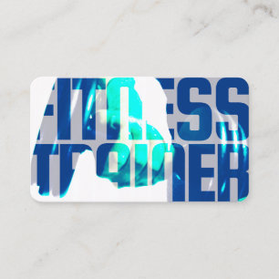 Fitness trainer text and image blend blue business card