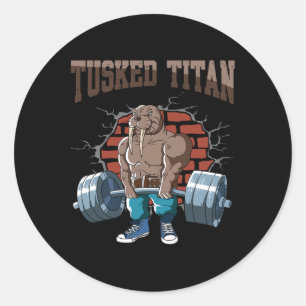 Fitness Walrus Doing Deadlift Workout Training Gym Classic Round Sticker