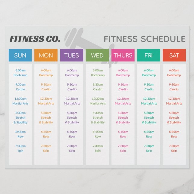 Fitness Weekly Schedule Flyer Template (Front)