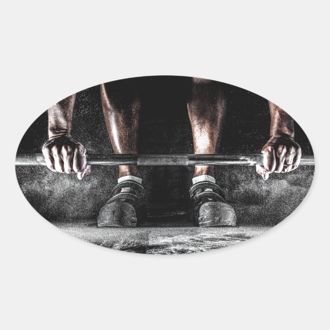 Fitness Weightlifting Gym Workout Oval Sticker (Front)