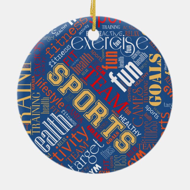 Fitness Word Cloud Red/White ID284 Ceramic Tree Decoration (Back)