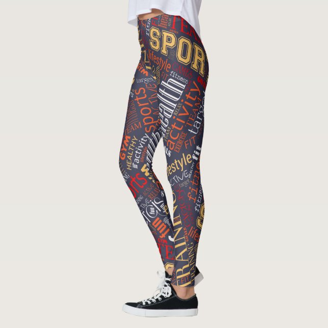 Fitness Word Cloud Red/White ID284 Leggings (Left)