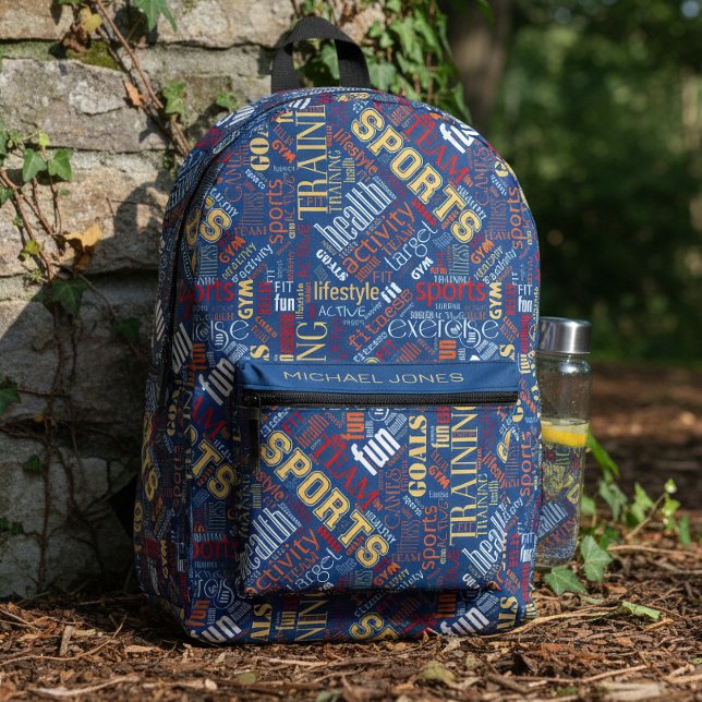 Fitness Word Cloud Red/White ID284 Printed Backpack (Creator Uploaded)