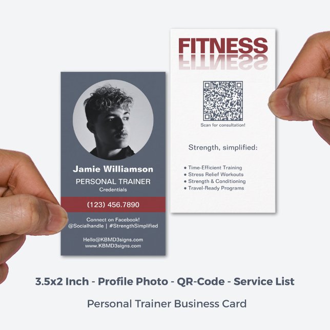 Fitness Word Logo Grey Red Personal Trainer Business Card (3.5x2 Inch, Fitness Word Logo Grey Red Personal Trainer Business Card)