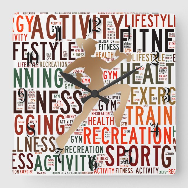 Fitness words square wall clock (Front)