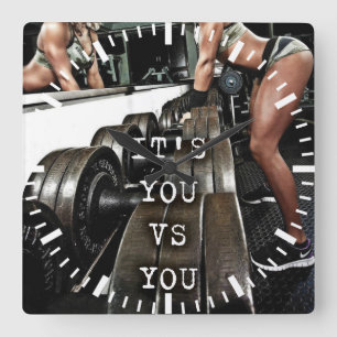 Fitness Workout Gym Motivation Square Wall Clock
