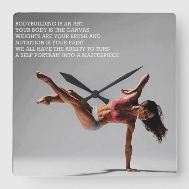 Fitness Workout Gym Motivation Square Wall Clock (Front)