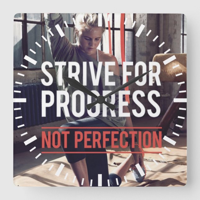Fitness Workout Gym Motivation Square Wall Clock (Front)