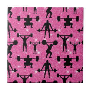 Fitness Workout Gym Sport Pink Glitter Ceramic Tile