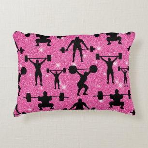 Fitness Workout Gym Sport Pink Glitter Decorative Cushion