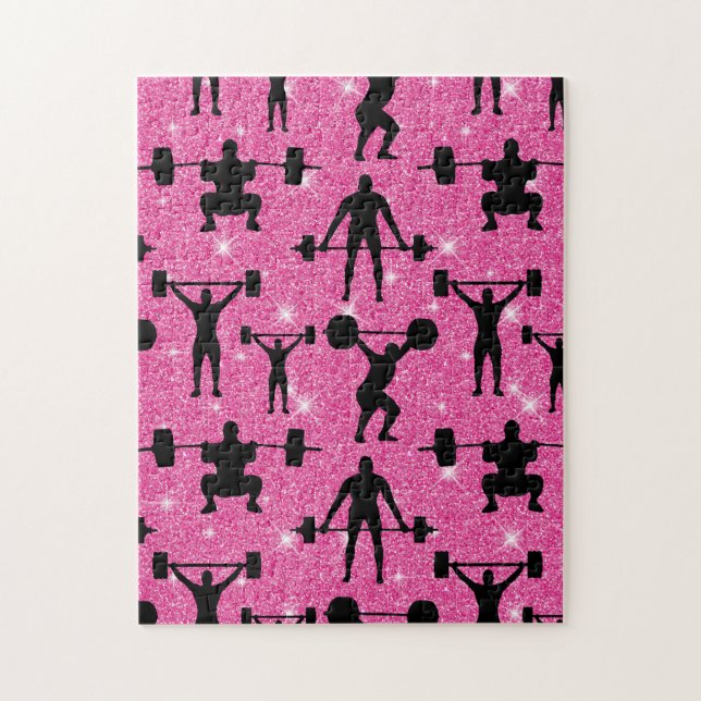Fitness Workout Gym Sport Pink Glitter Jigsaw Puzzle (Vertical)