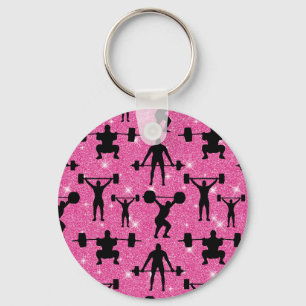 Fitness Workout Gym Sport Pink Glitter Key Ring