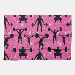 Fitness Workout Gym Sport Pink Glitter Tea Towel