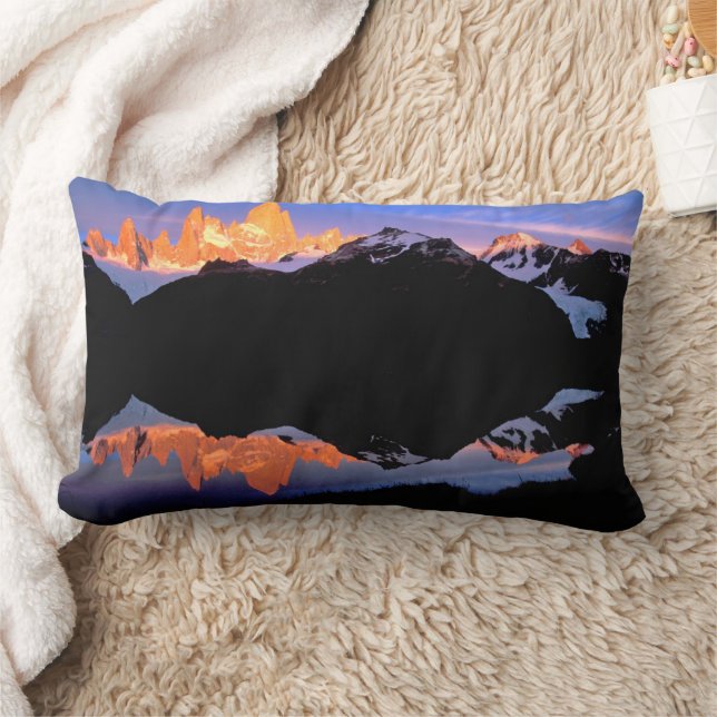 Fitz Roy Group Reflected in Glacial Lakes Lumbar Cushion (Blanket)